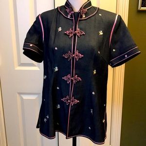 Custom chinese style blue denim jacket, med sz 10